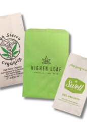 Photo of printed paper dispensary bags.