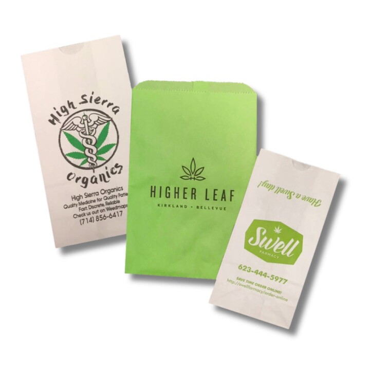 Photo of printed paper dispensary bags.