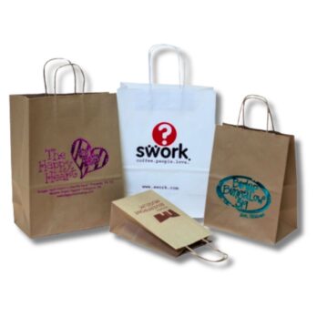 Image of various sized handled paper shopping bags.