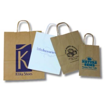 Image of various sized handled paper shopping bags.