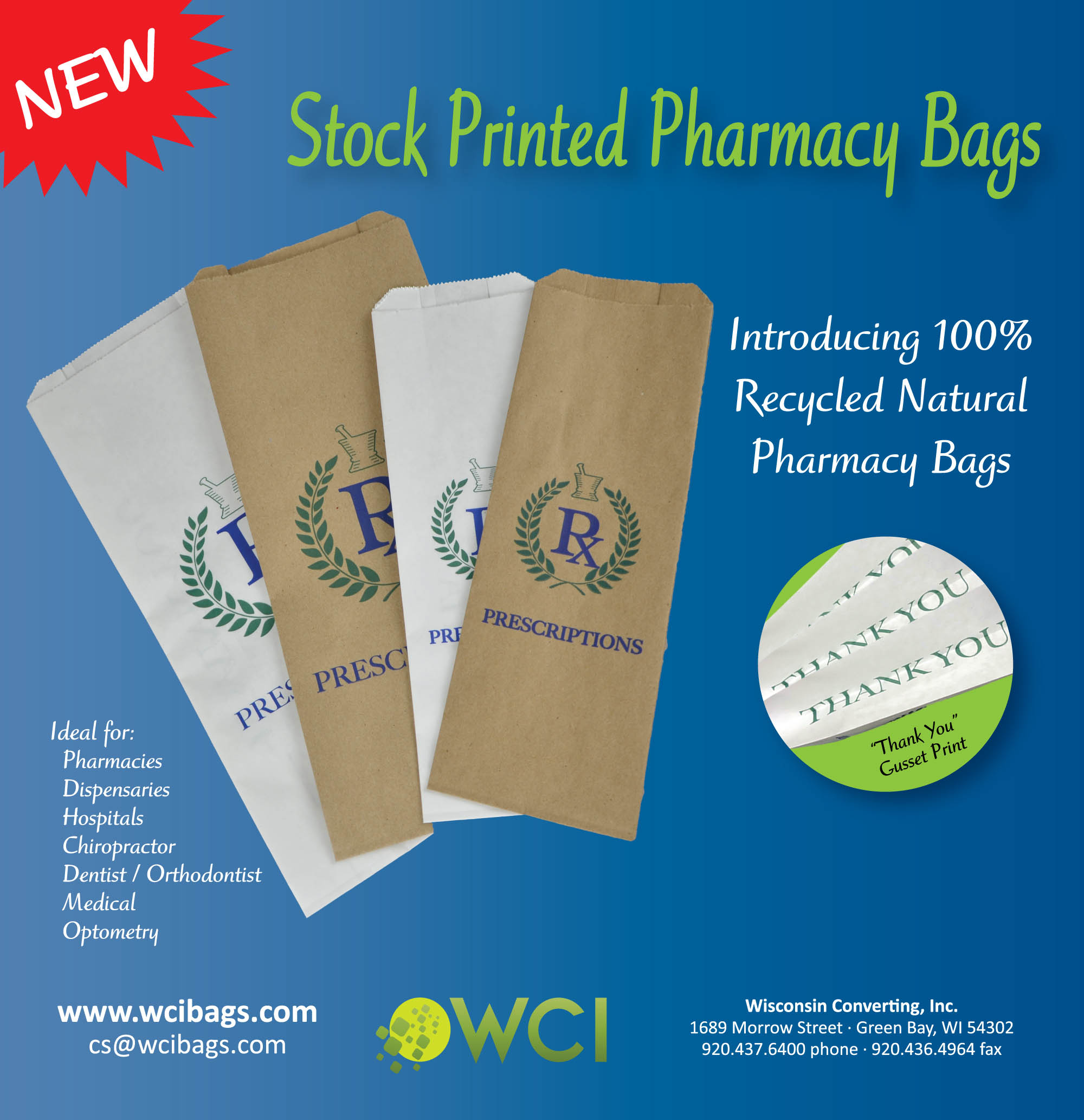 New Stock Printed Pharmacy Bags Wisconsin Converting Inc